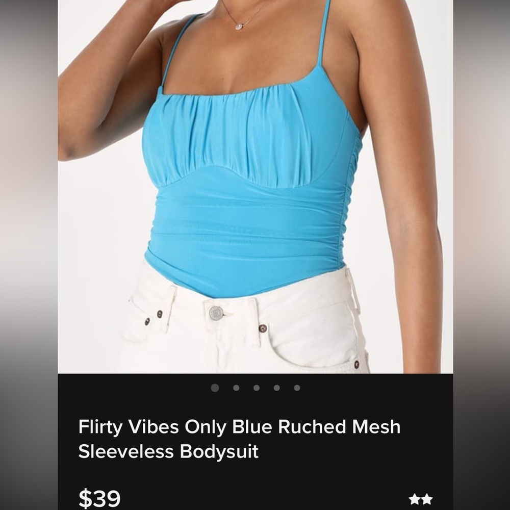 Lulus Blue Ruched Mesh Bodysuit size small